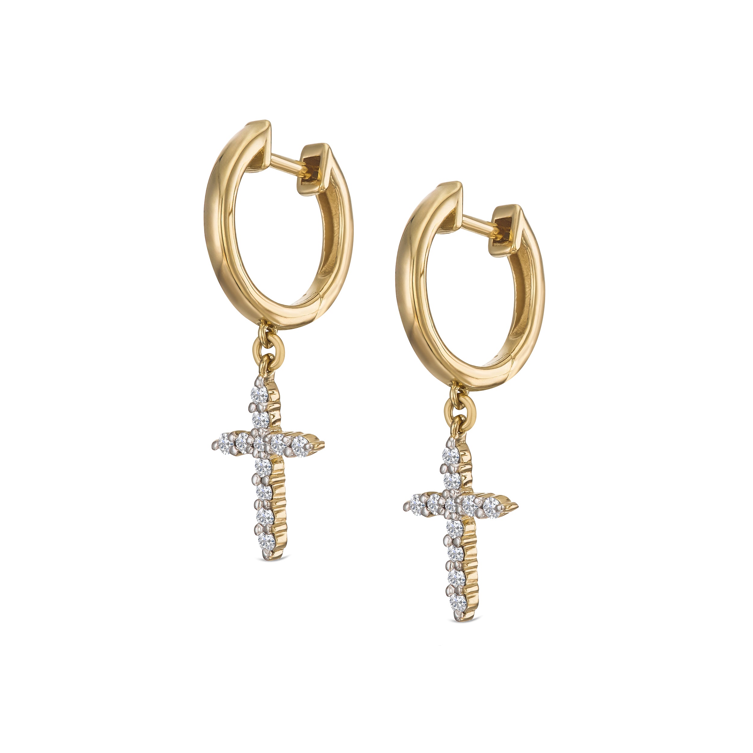 Stellato Cross Hoop 0.24ct H/SI Round Cut Lab Diamond Earrings in 18K Gold Vermeil